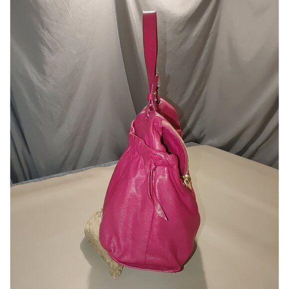 Furla Magenta Leather Hobo Handbag Satchel Gold Accents Lined Interior - Picture 8 of 14